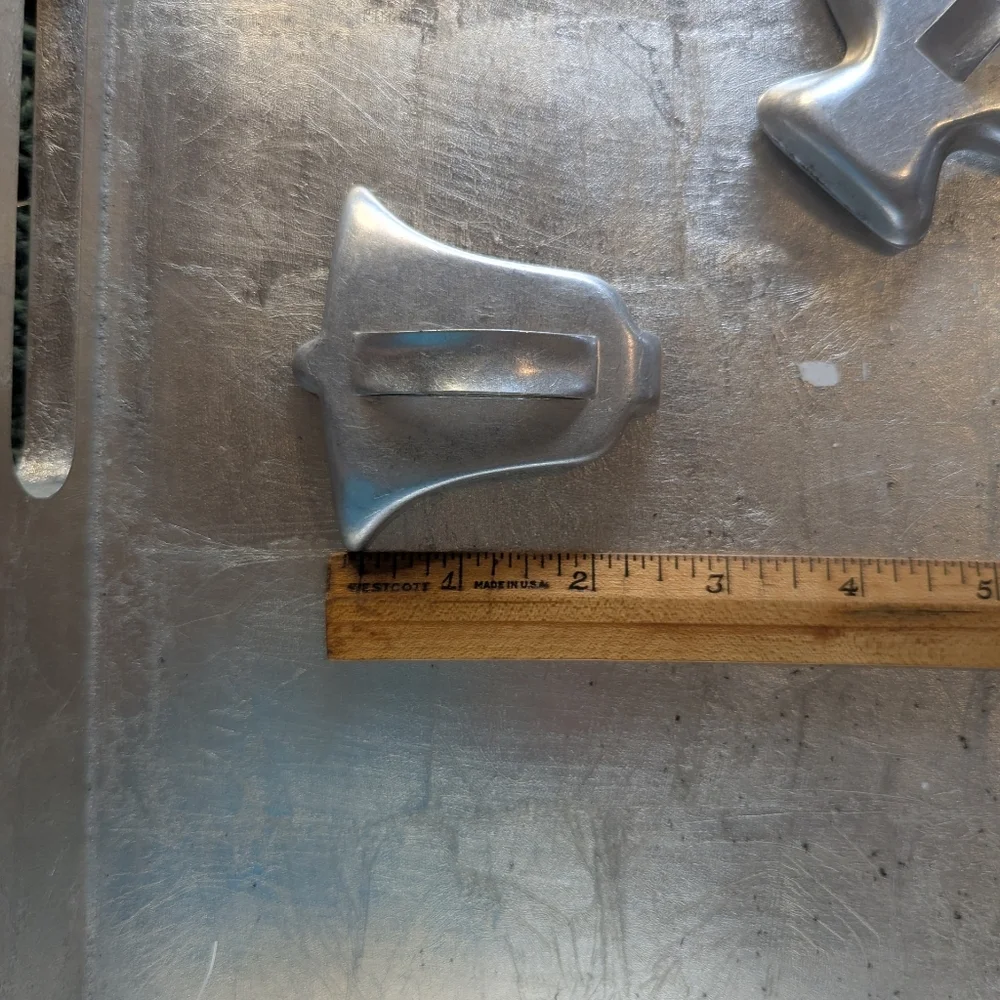 Vintage 1950's Aluminum Cookie Cutters Set 2 Santas,Bell, Lion Christmas Tree